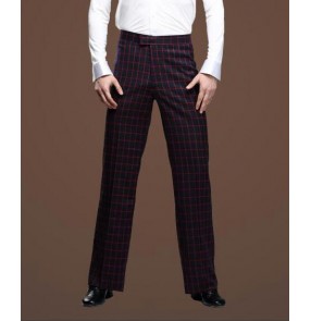 Men's plaid pattern red green latin ballroom dance pants 