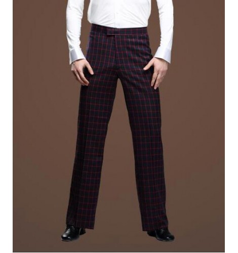 Men's plaid pattern red green latin ballroom dance pants