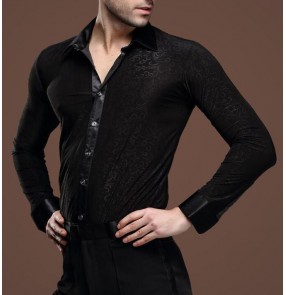 Men's printed pattern latin dance shirt black 