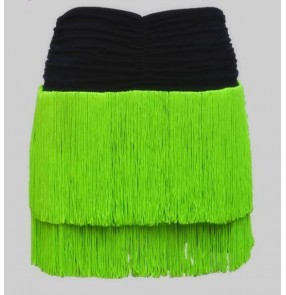 Neon green violet red fuchsia black  Women's girls tassels layers latin dance samba dance salsa chacha skirts with shorts inside