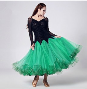 One piece long sleeves long length modern Ballroom dancing dress