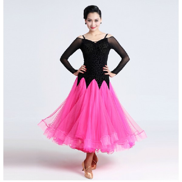 One piece long sleeves long length modern Ballroom dancing dress