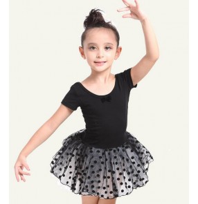 Pink black colored shorts sleeves girls kids child toddlers children tutu polka dot skirts swan lake practice competition ballet dance leotard dresses