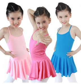 Pink blue fuchsia Girls kids child baby strap backless sleeveless exercises cotton competition latin ballet tutu leotard dance dresses