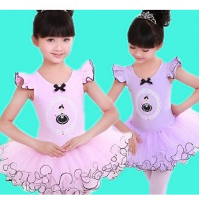 Pink violet colored girls kids children child toddlers baby gymnastics practice short sleeves tutu skirts swan lake ballet dance dresses costumes