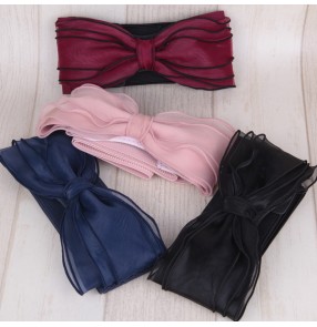 Pink wine red black ivory navy Women's ladies female bowknot elastic dance dresses sashes costumes dress waistband