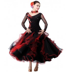 Professional senior diamond pattern big skirt ballroom dancing dress
