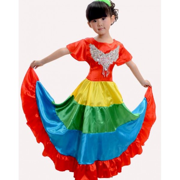 Rainbow colored big swing skirted girls kids child children toddlers