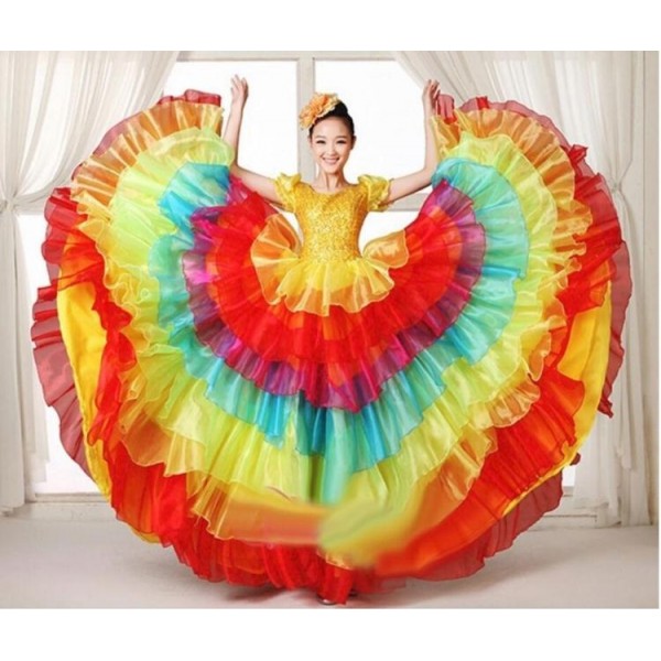 Rainbow colored women s ladies modern dance stage performance folk