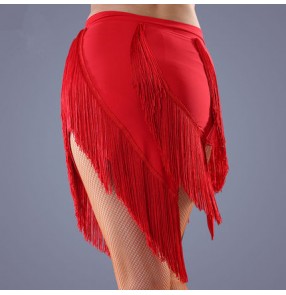 Red black zebra patchwork women's ladies female competition professional tassels samba salsa cha cha latin dance skirts