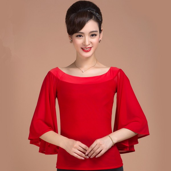 Red colored women's ladies female womens loose sleeves boat neck ...