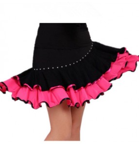 Red fuchsia violet black patchwork colored women's ladies latin samba salsa cha cha dance skirts