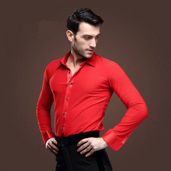 Red Male Latin Male Adult Latin Ballroom Dance Shirts