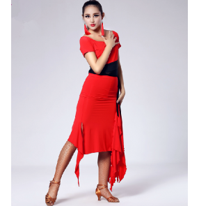 Red Splicing Latin dance skirt