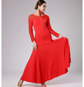 Round collar simple design long sleeves ballroom dancing dress