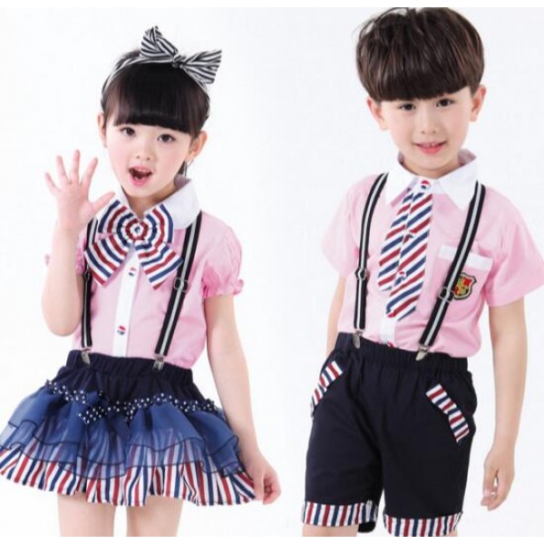 Striped England Light Pink And Navy Patchwork Style Kindergarten