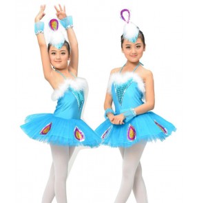 Turquoise white yellow gold fuchsia hot pink feather peacock girls kids  child children toddlers swan lake gymnastics practice tutu skirt ballet dance costumes leotard dresses 