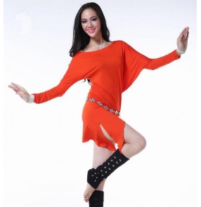 Turquoise Women's irregular hem batwing  long sleeves  belly dance dress