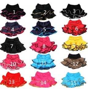 turquoise yellow blue black fuchsia multi colored Girls kids child children toddlers baby latin dance skirts with inside shorts