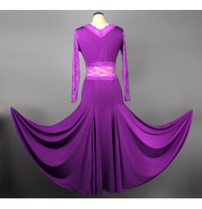  V collar one-piece dress long-sleeve Ballroom dancing dress 