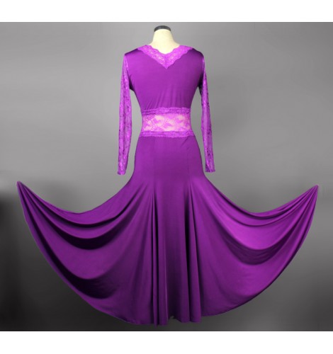 V collar one-piece dress long-sleeve Ballroom dancing dress