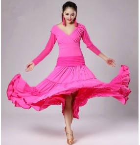 V neck long length skirted  ballroom dance dress