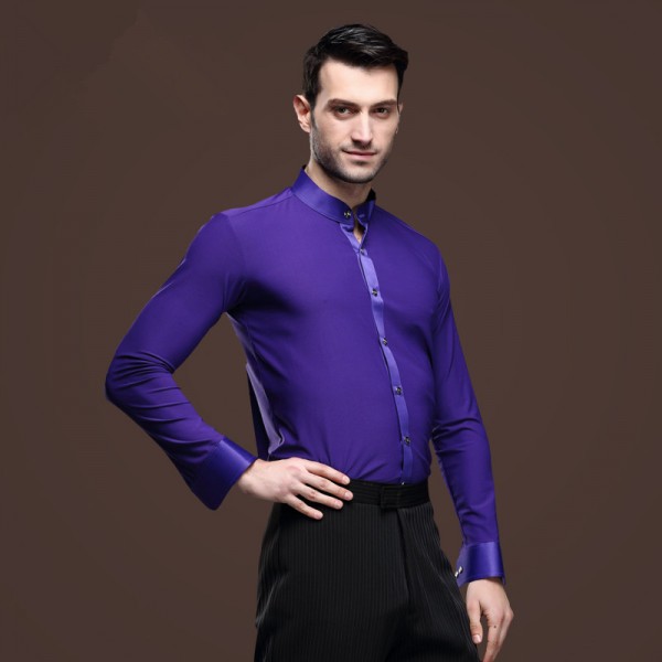 Violet purple colored mens men's male man long sleeves stand collar ...