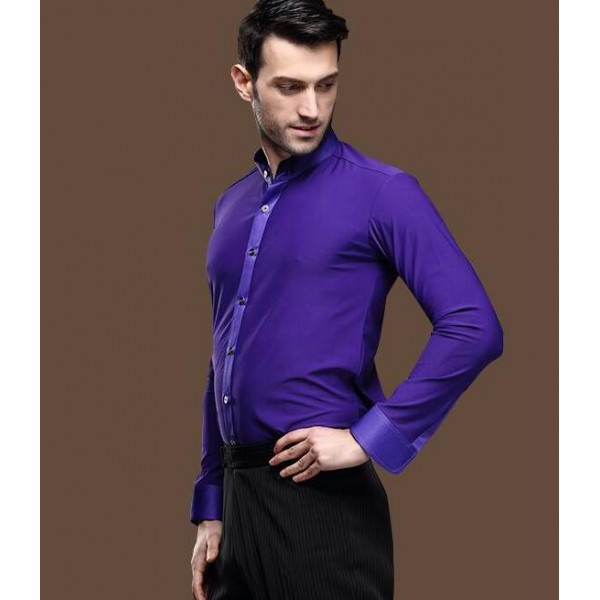 Violet purple colored mens men's male man long sleeves stand collar ...
