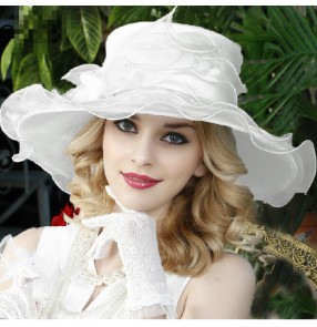 White Kentucky Derby wedding Church Hat Satin organza Hat 