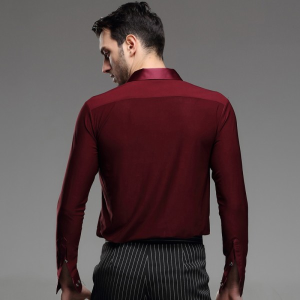 Wine colored mens men's male man long sleeves stand collar standard
