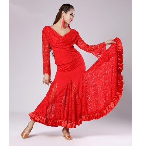 Women lace ballroom dancing  dress  dance top and dance dance skirt