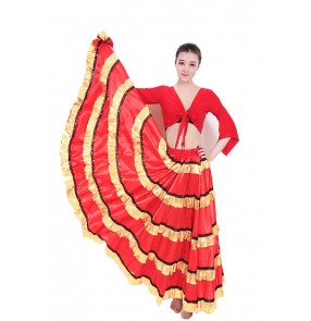 Women ladies black red gold patchwork striped swing skirt folk dance Spanish bull dance skirts costumes flamenco dance stage performance swing skirts 540 Degree