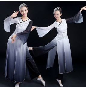Women ladies female gradient color red and white black and white folk dance costumes ancient traditional stage performance dance wear dresses sets