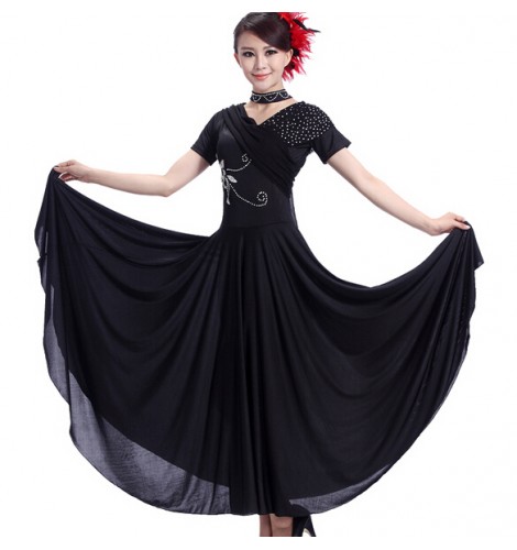 Women latin salsa dance dress stage performance show match black red ballroom flamenco dress waltz dress