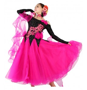 Women off shoulder embroidery diamond pattern  full skirted ballroom dancing dress