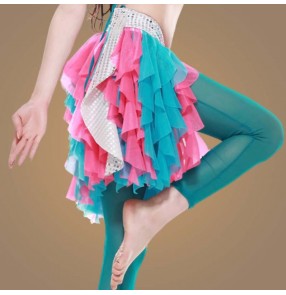 Women patchwork color belly dance hip scarf  dance skirt costume freee size ( only hip scarf)