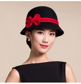 Women's 100% wool handmade vintage bowknot short brim fedoras church hat wedding dress hat one size