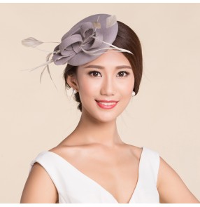 Women's 100% wool pillbox hat top hat  wedding party dress fedoras grey black 