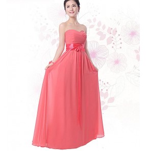 Women's A-line long length chiffon coral color several styles bridesmaid dresses lace back adjustable closure