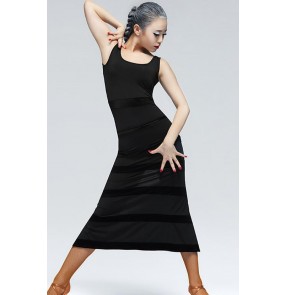 Women's adult girls velvet striped sexy black leopard zebra sleeveless latin salsa chacha dance dresses 