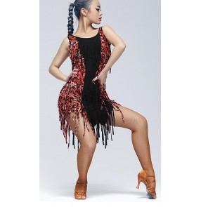 Women's adult red and brown leopard sexy professional competition latin samba dance dresses