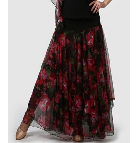 Women's adult vintage  girls ladies female red floral flower competition ballroom waltz tango flamenco dance skirts