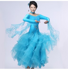 Women's ballroom dance dress dew shoulder long rhinestone ballroom dance dress waltz