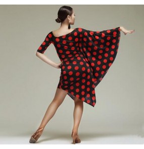 Women's bat wing sleeves polka dot red black leopard latin dance dresses samba salsa dresses S-XXL