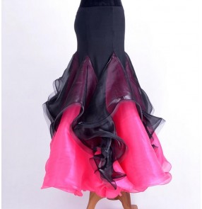 Women's black and fuchsia patchwork ballroom dance skirt waltz tango flamenco skirt