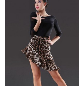 Women's black and leopard patchwork latin salsa samba dance dresses 