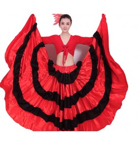 Women's black and red striped folk modern big skirted full standard  Spanish  bull dance skirts stage performance dance wear
