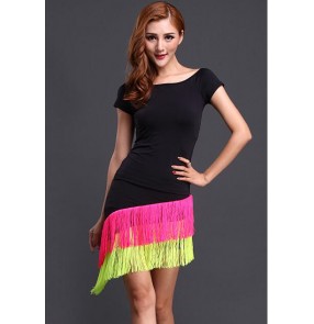 Women's black red zebra sexy fashionable girls latin salsa dance dresses sets top and skirt 