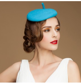 Women's  blue 100% wool top dress hat vintage pillbox hat 