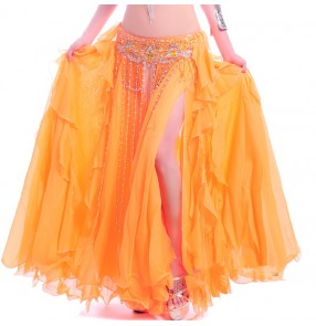 Women's chiffon double layers without waistband  multi colors belly dance costume big swing skirt 